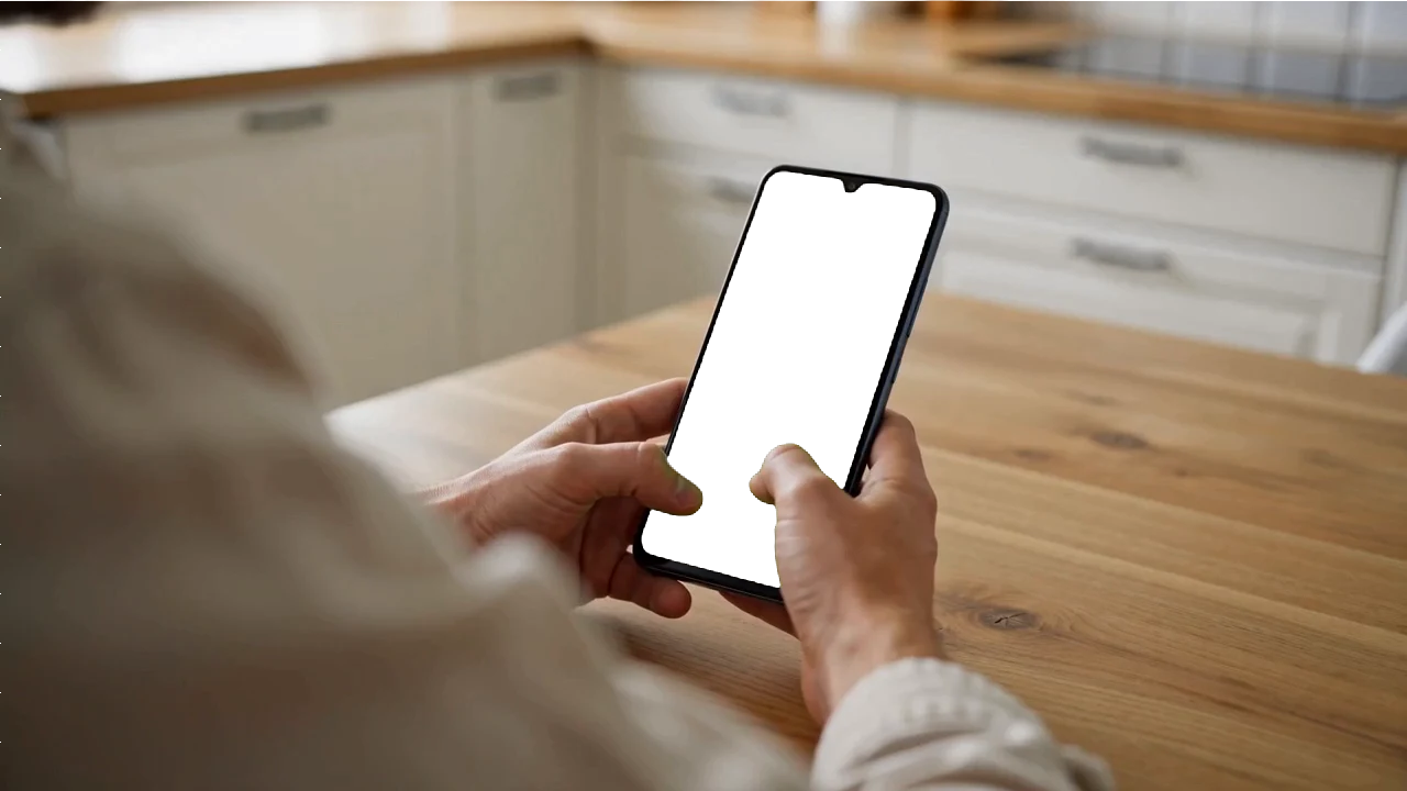 A hand holding a phone, typing a rep's website link
